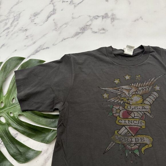 Cinch Mens Americana Tattoo Print Tee Size L Gray Eagle USA Pride Flash T-Shirt - Picture 4 of 10